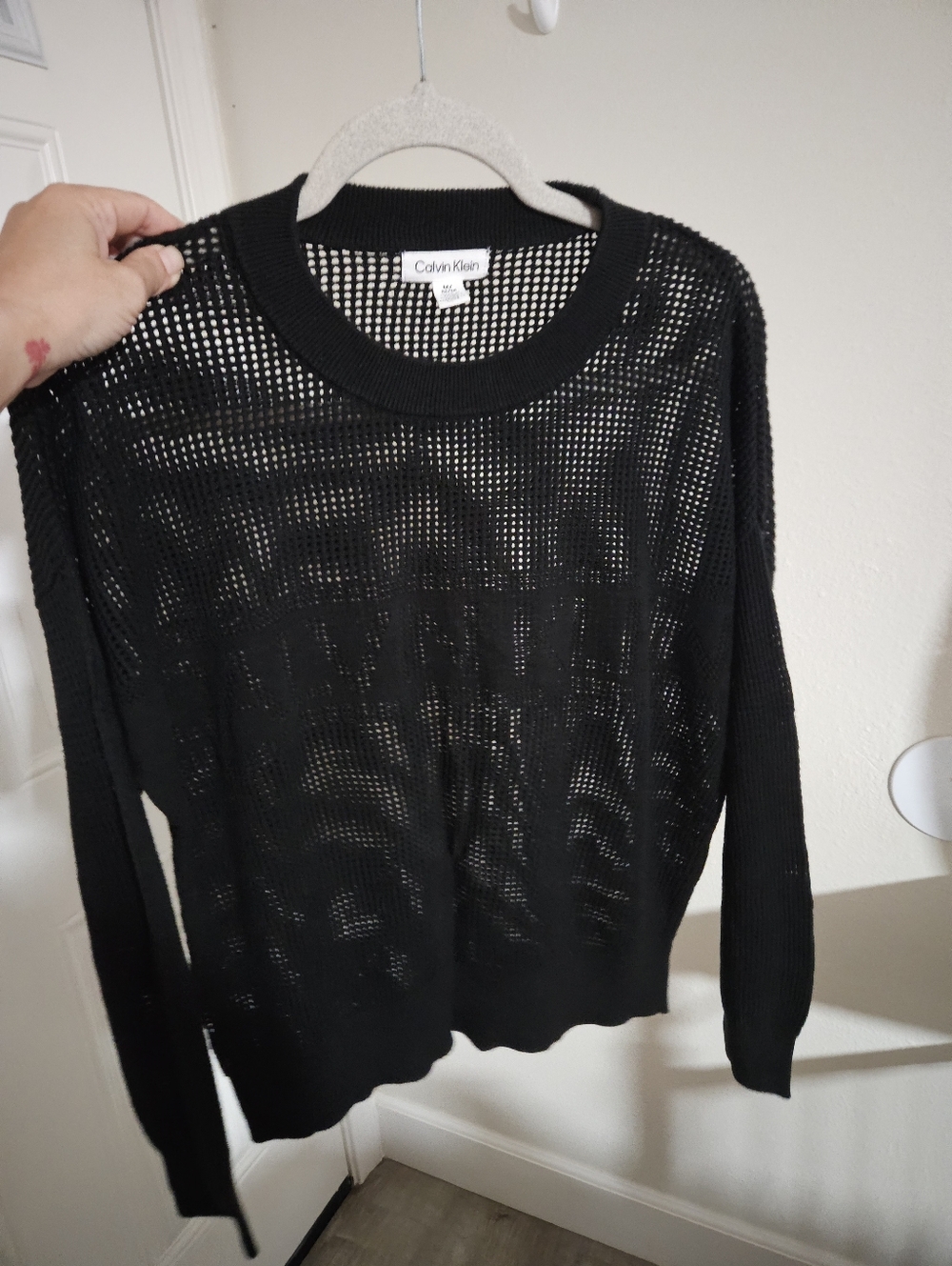 ​Calvin Klein Black Open Knit Mesh Logo Sweater - Size M - Streetwear Chic
